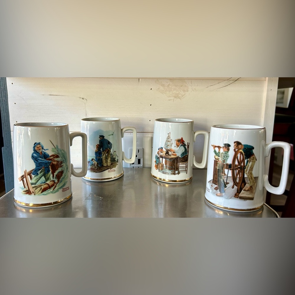 Vintage Norman Rockwell Museum 1985 Mug Set.